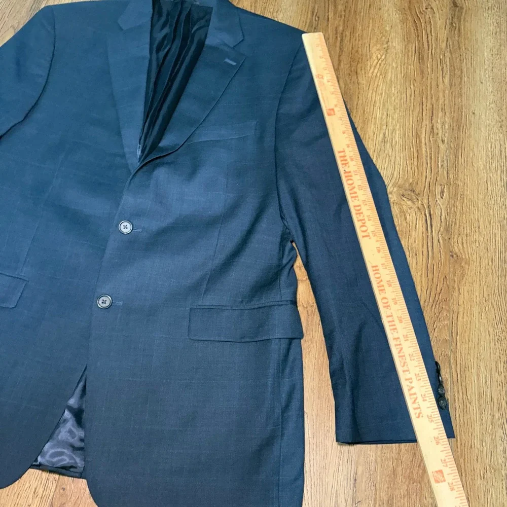 Lauren Ralph Lauren Mens 44L 100% Wool Navy Blue Windowpane Blazer Union Made